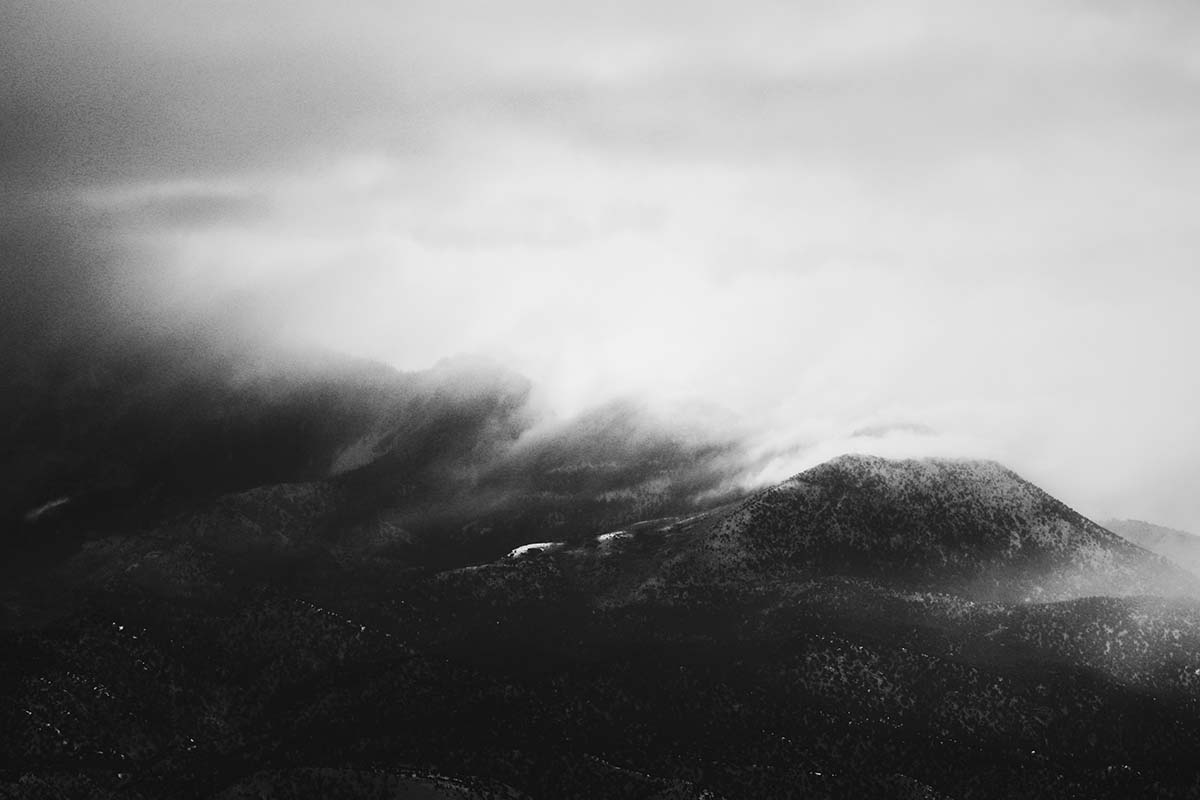 A black and white photograph of a landscape