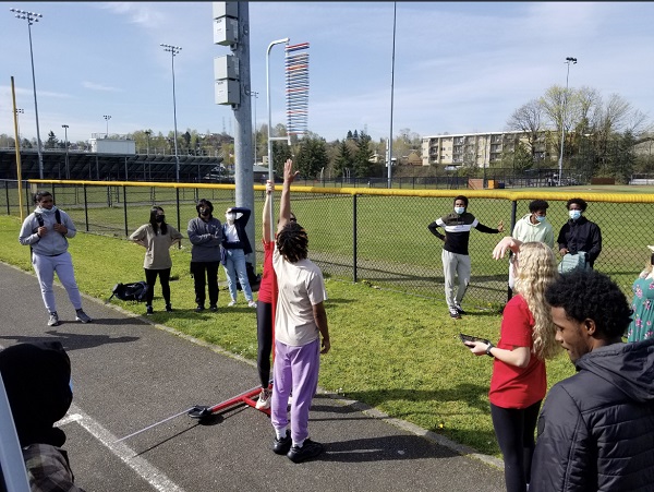 Students testing jump height