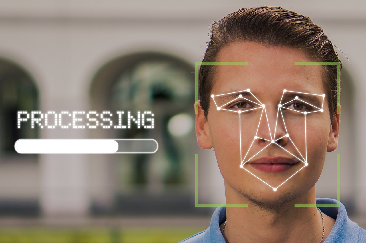 Profile of young male with lines over the face as if scanning