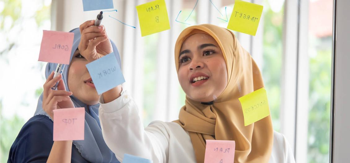 Two women at brainstorming session