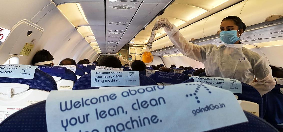 Airline interior during COVID