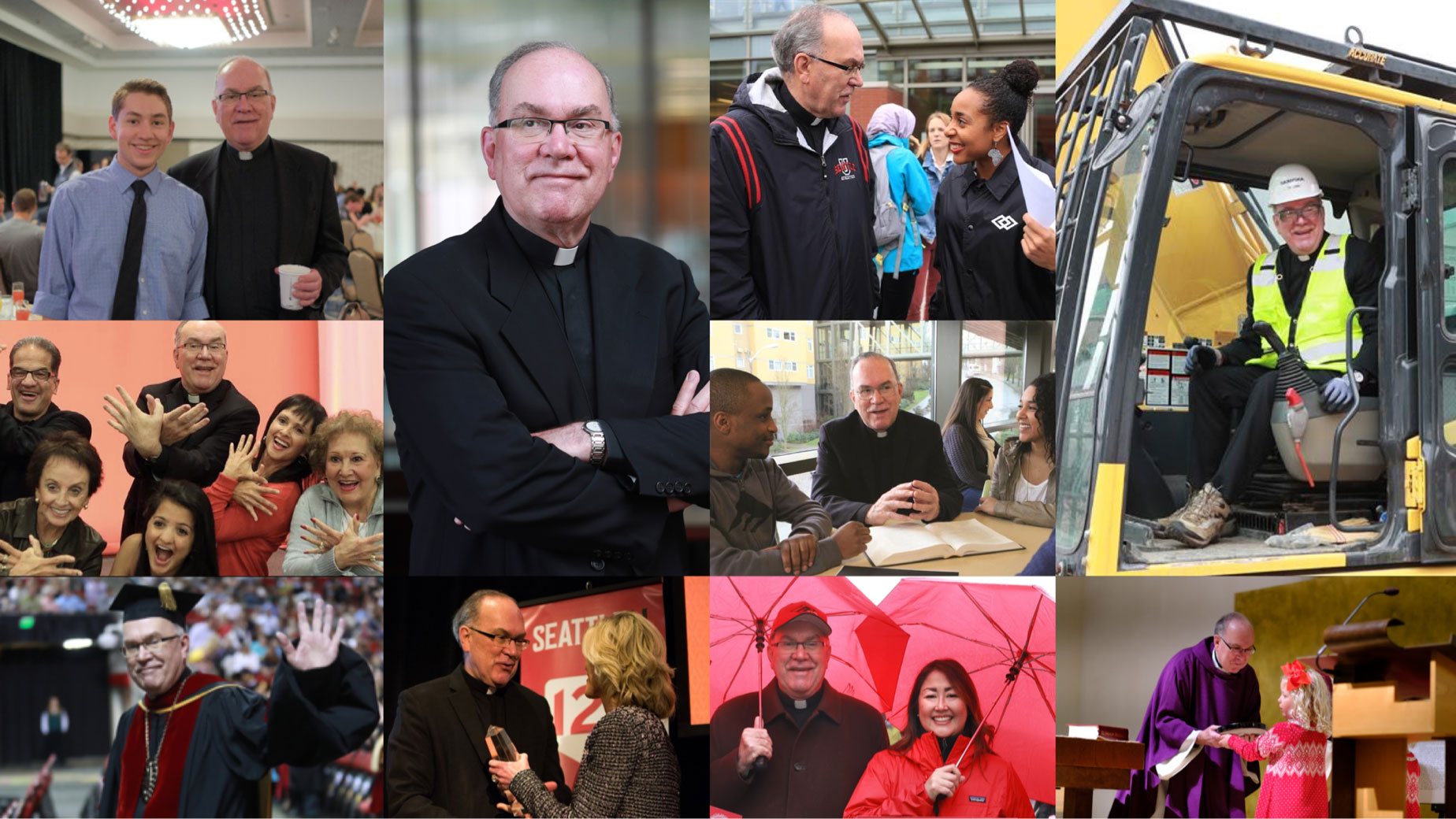 a number of photos of President Sundborg during his time at Seattle University