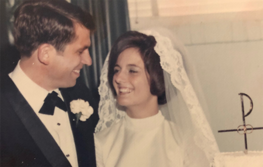 A wedding photo of Jeanie and Tom Robinson