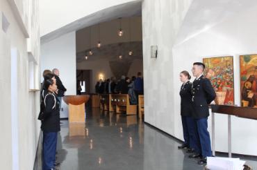 Cadet colorguard at attention chapel