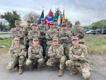 Cadets in greens with rucks