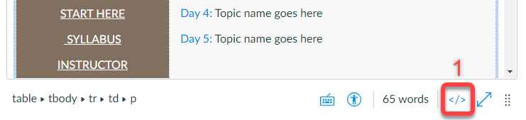 Screenshot of how to access the HTML editor in the Canvas RCE