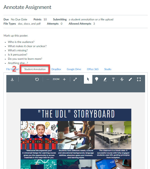 Screenshot of the Student view of Canvas Annotation Assignment type