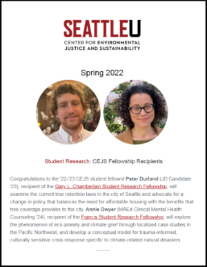 Screenshot of the CEJS Spring Quarter 2022 newsletter