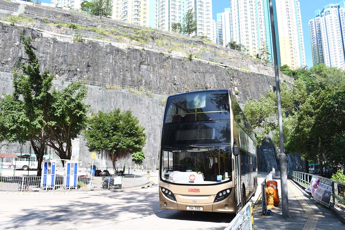 photograph of the front of a double decker bus