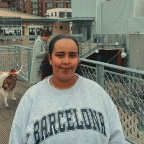 Student at the ferry terminal