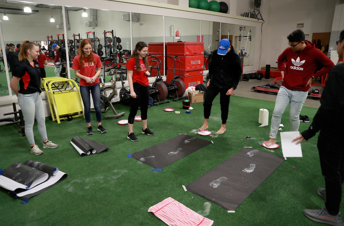 Seattle U and high school students participate in demonstration about gaitat 2019 Kinesiology Biomechanics Fair 