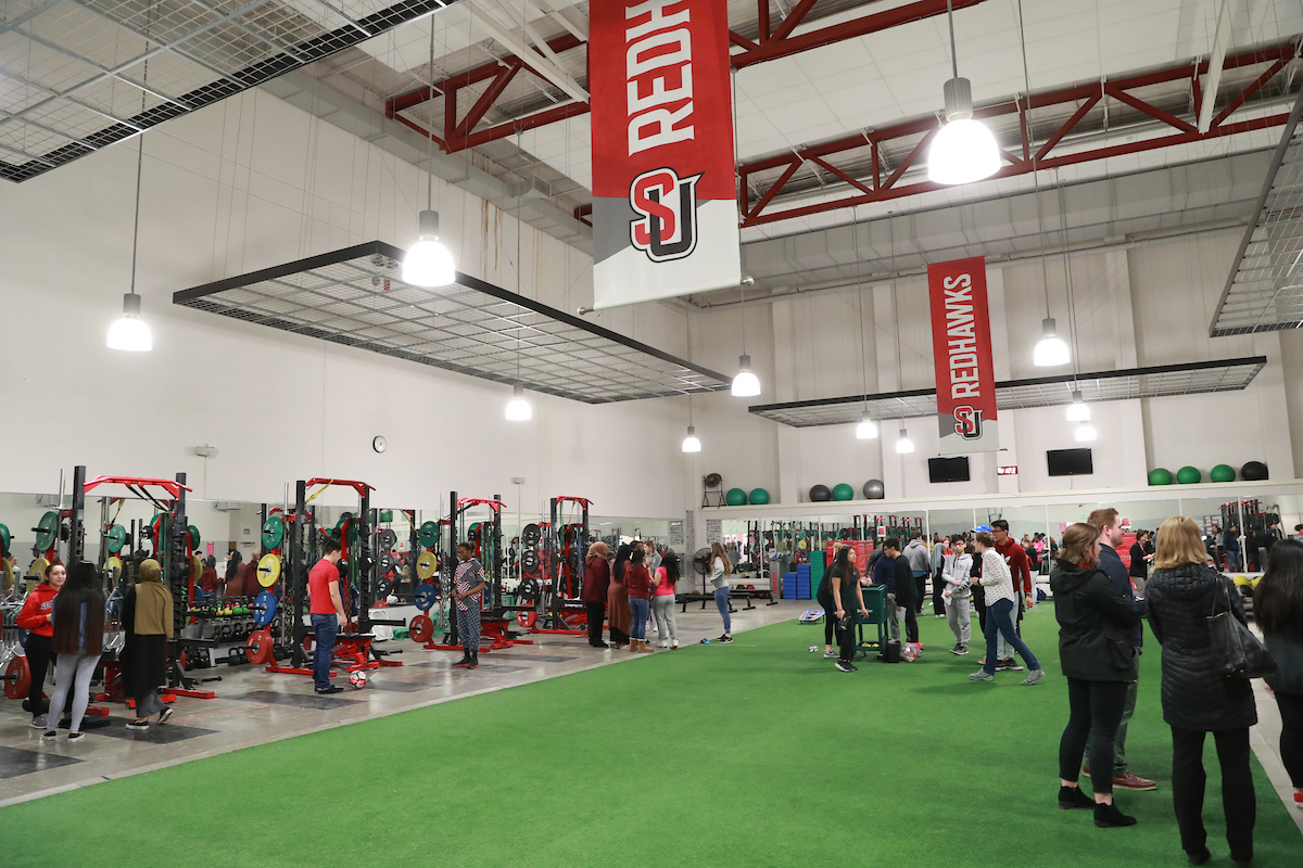 Seattle U and high school students at 2019 Kinesiology Biomechanics Fair