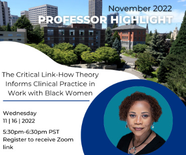 Graphic for November Professor Highlight featuring Dr. Estella C. Williamson.