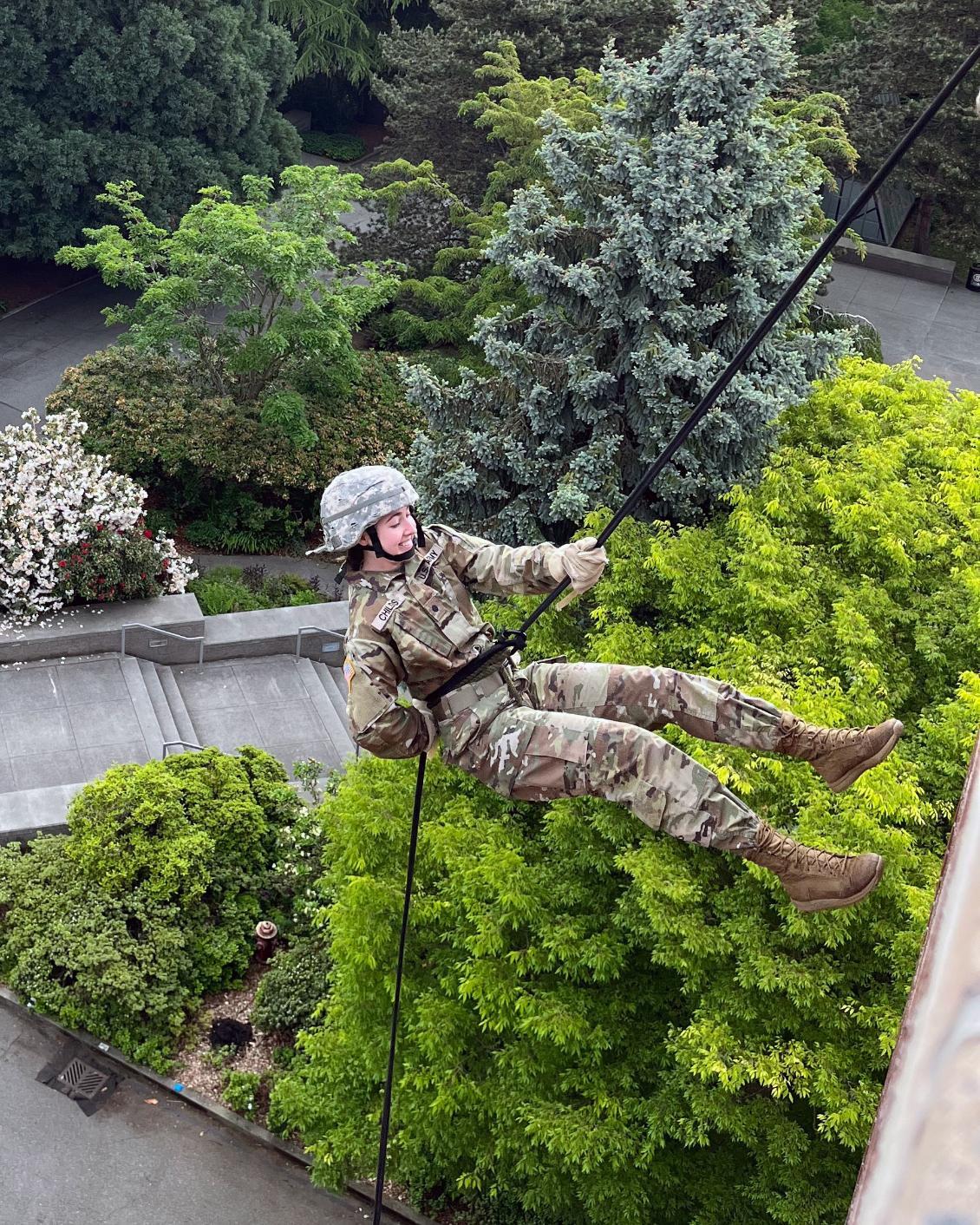 Nursing Cadet Jaiden Childs Rappelling at SU