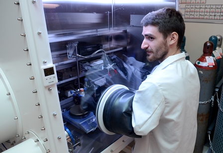 student using glovebox