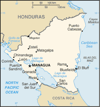 Map of Nicaragua.