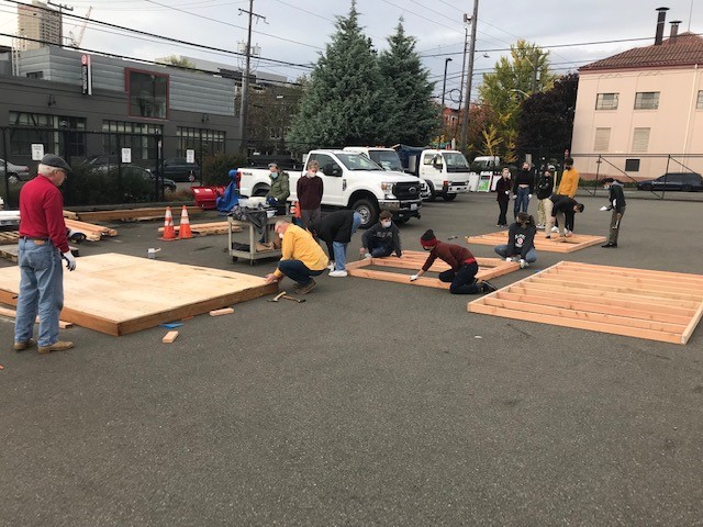 Students building a Tiny Home