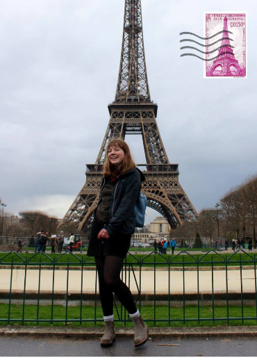 Woman in front of Eiffel Tower