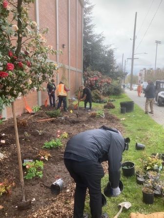 Students rennovating hawk grounds.