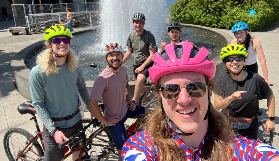 a group of shot of SU Bicycle Club members outside