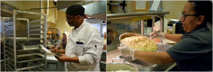 Kenny Oglesby and Balbina Santiago preparing food to donate to Food Lifeline