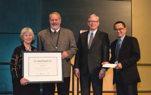 Professor Mary Alberg accepting the Murdock Award