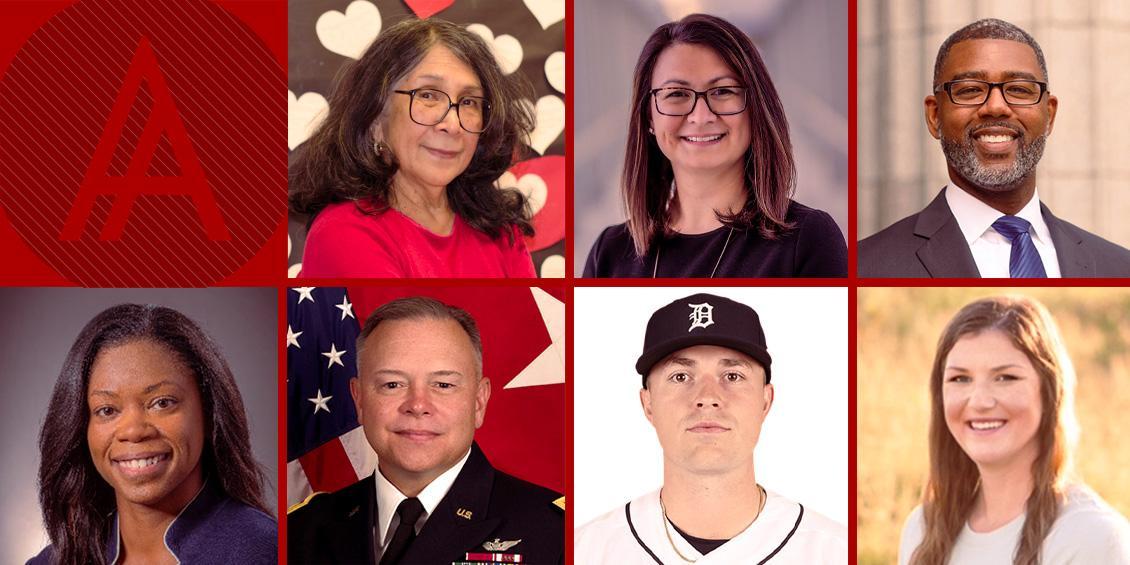 A photo collage featuring this year's alumni award winners