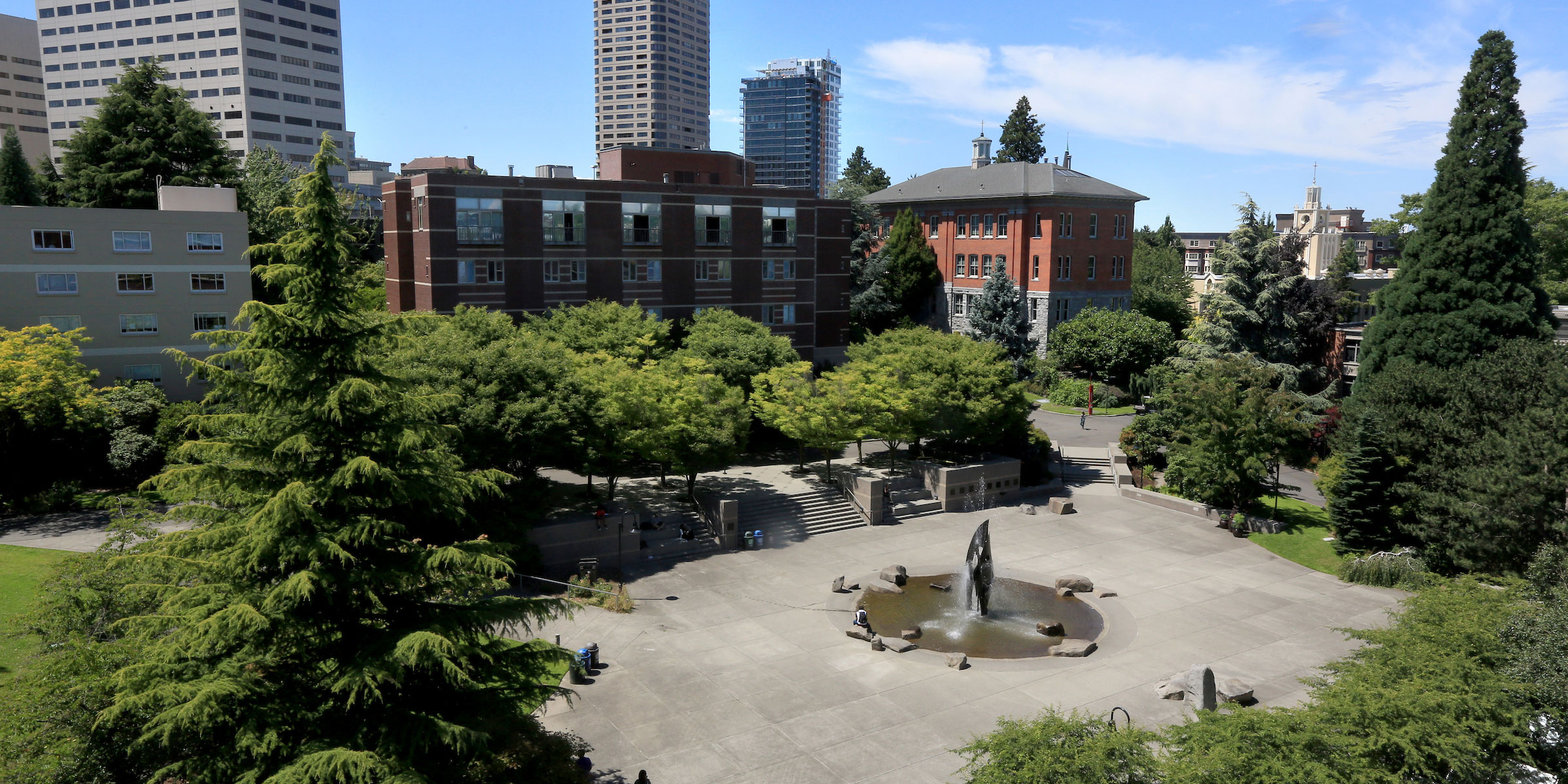 view of the fountain and campus quad