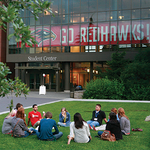 Students in front of library