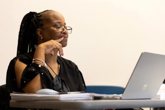 Woman studying on a computer