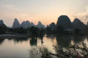 Mountain and lake at sunset