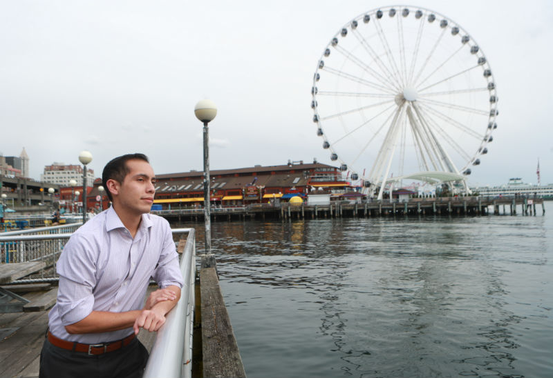 Student at the Waterfront in Downtown Seattle