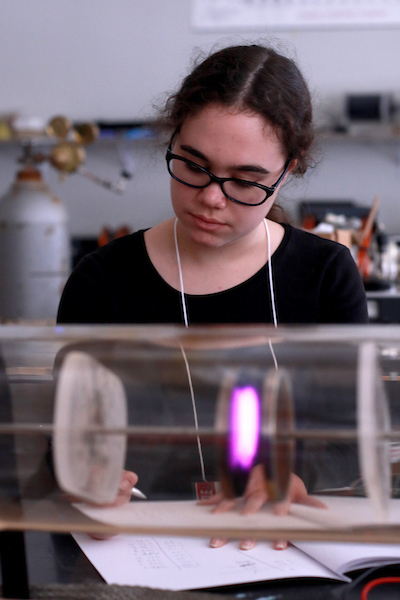 Student in physics lab