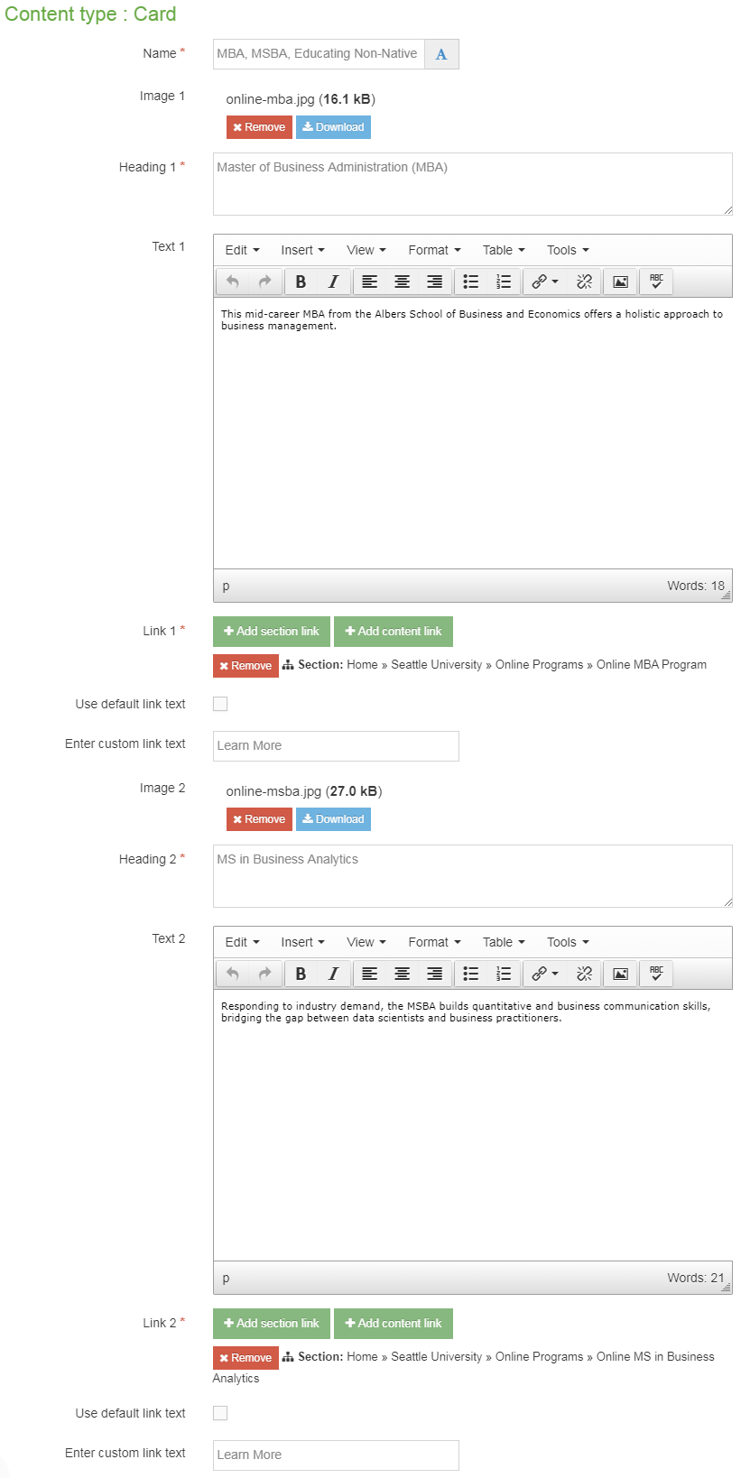 How to use the card content type in TerminalFour