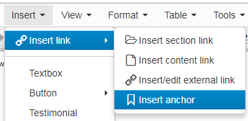 Screenshot of how to insert an anchor using the text editor