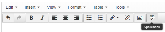 Screenshot of how to to access Spell Check in the text editor