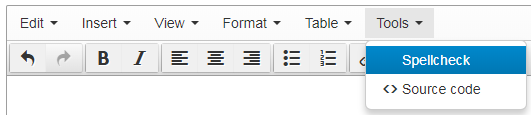 Screenshot of how to access Spell Check in the text editor under the Tools menu