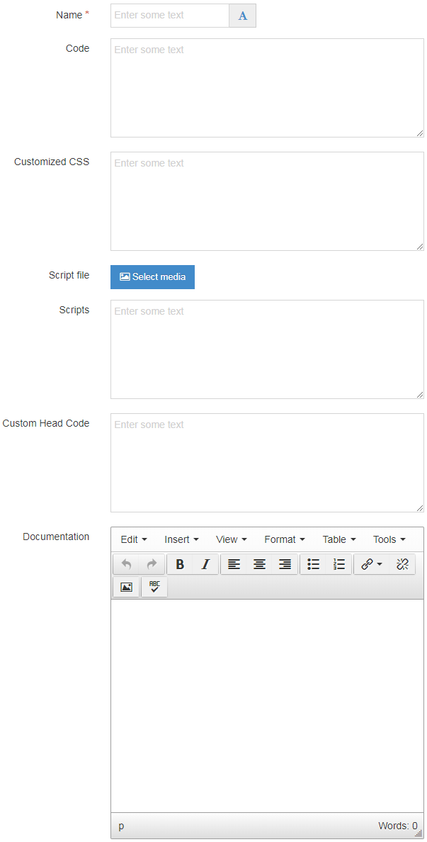 Screen shot showing the fields in a code only content type