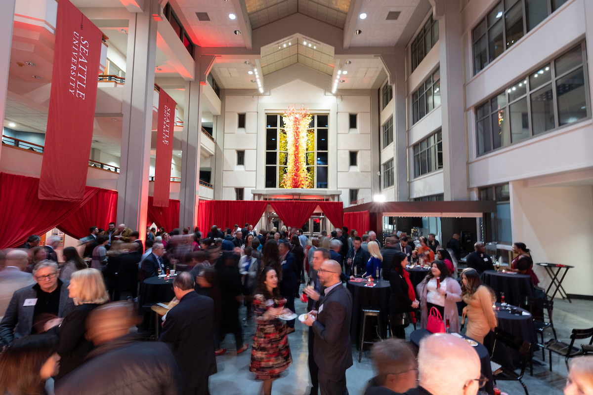 A shot of the crowd mingling during reception. 