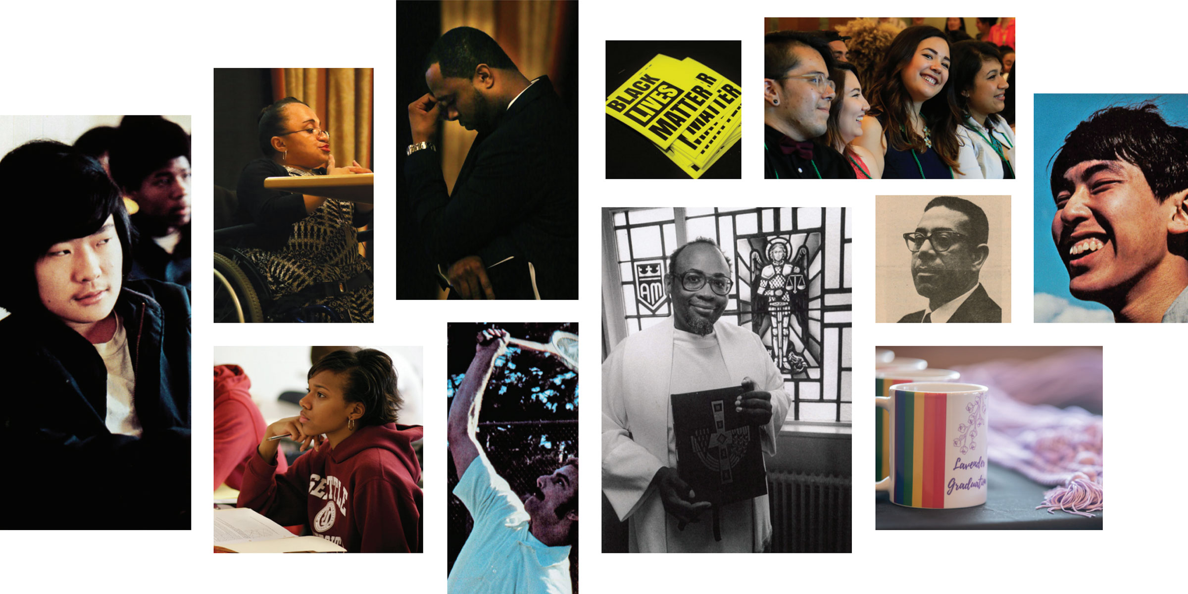 Photo collage representing some key people and moments in OMA's 50 years