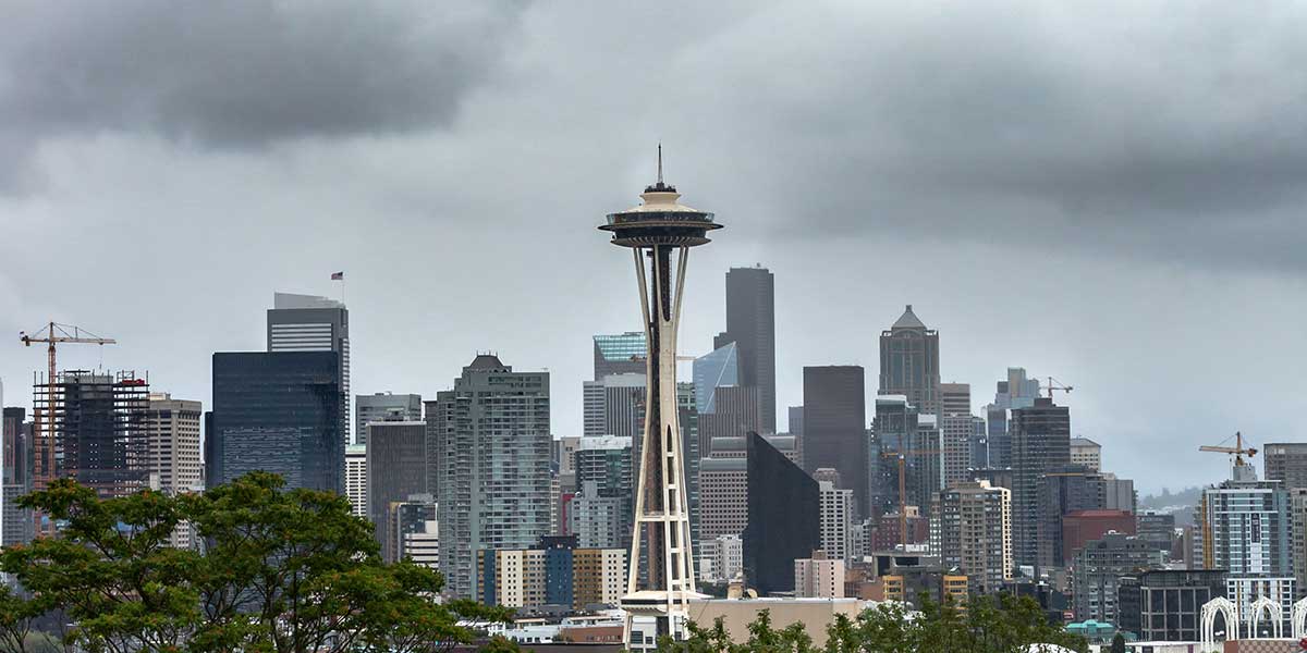 Seattle skyline from the north on a cloudy day