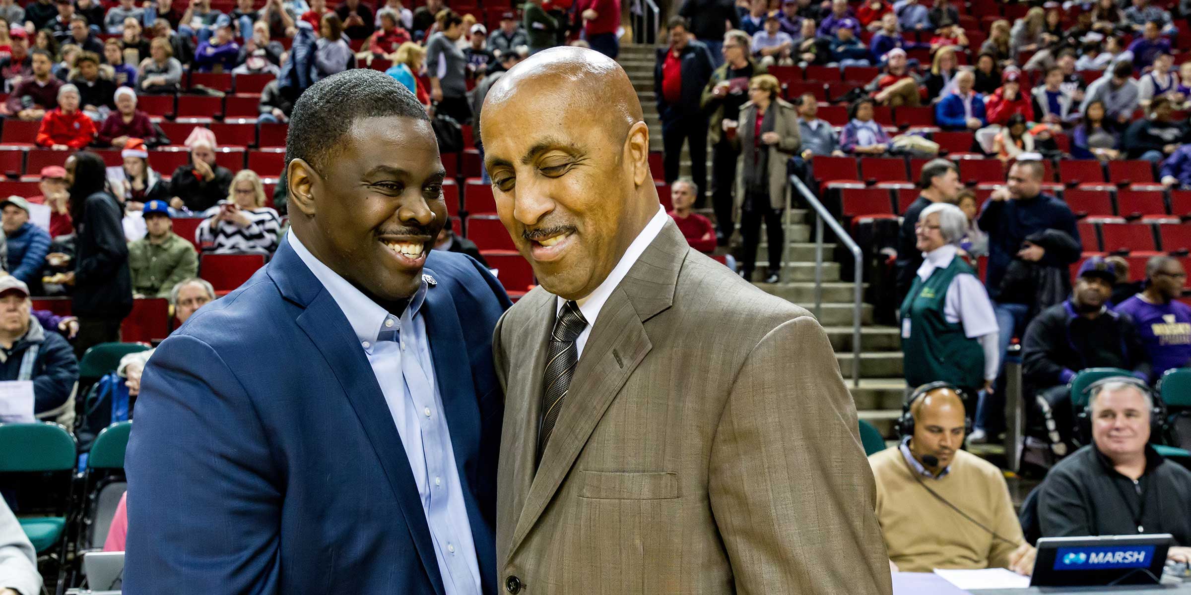 Cameron Dollar and Lorenzo Romar at Key Arena December 22, 2016