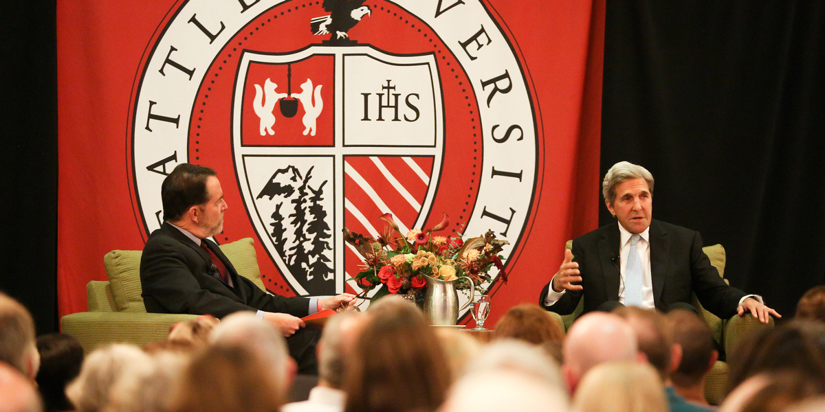 John Kerry speaking at Seattle University