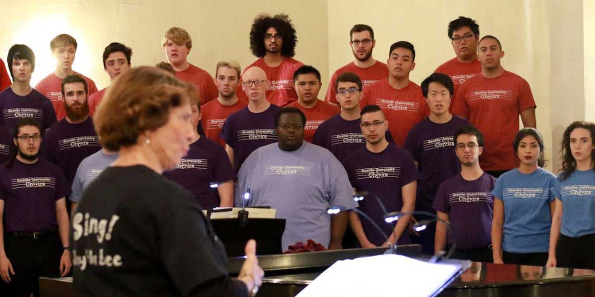 Joy Sherman directing the choir