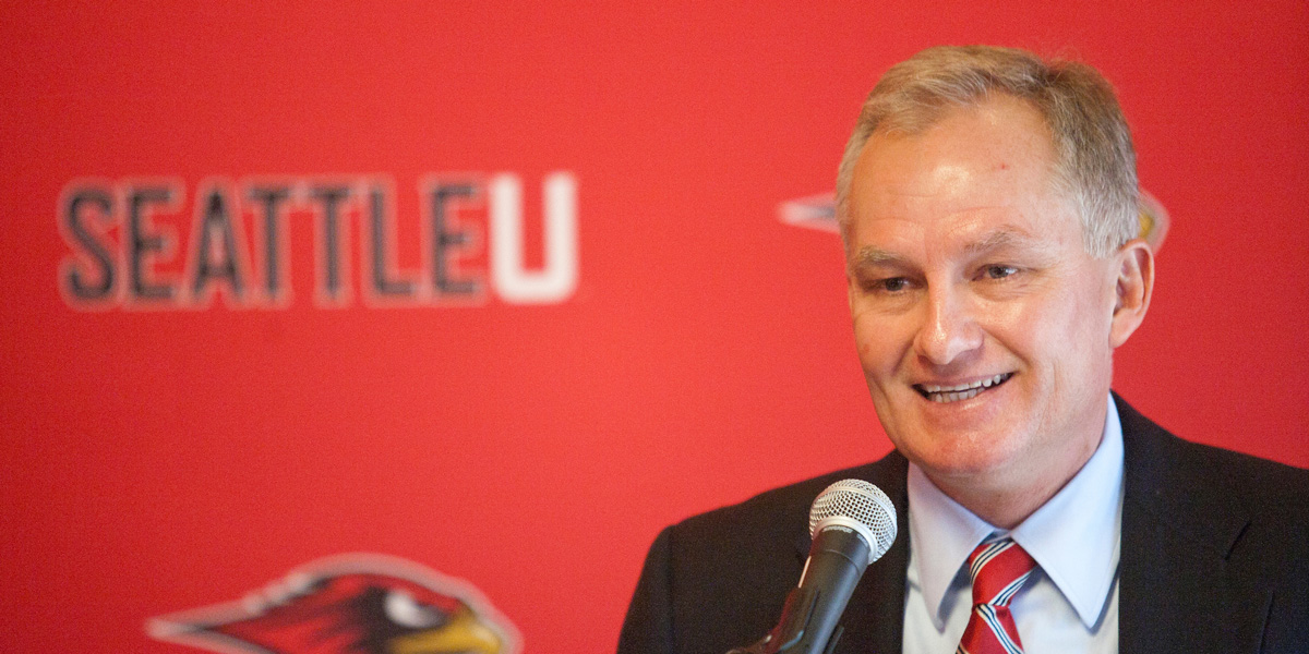 Pete Fewing, Head Coach of Seattle U Men's Soccer, speaking at a conference