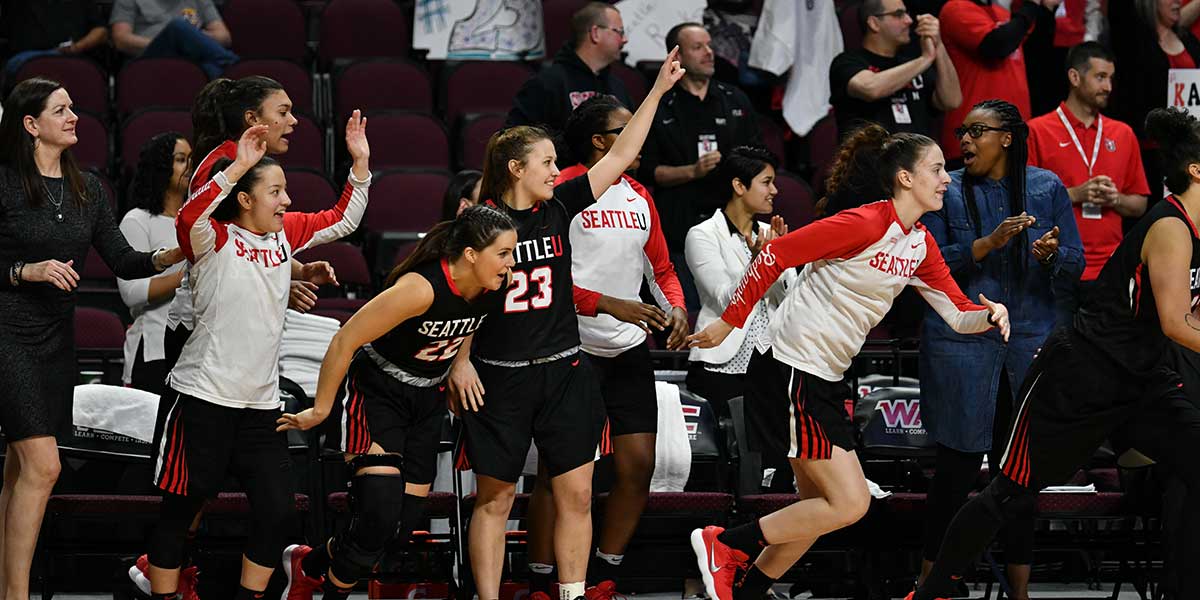 Seattle U Womens Basketball Team Bench Celebrates