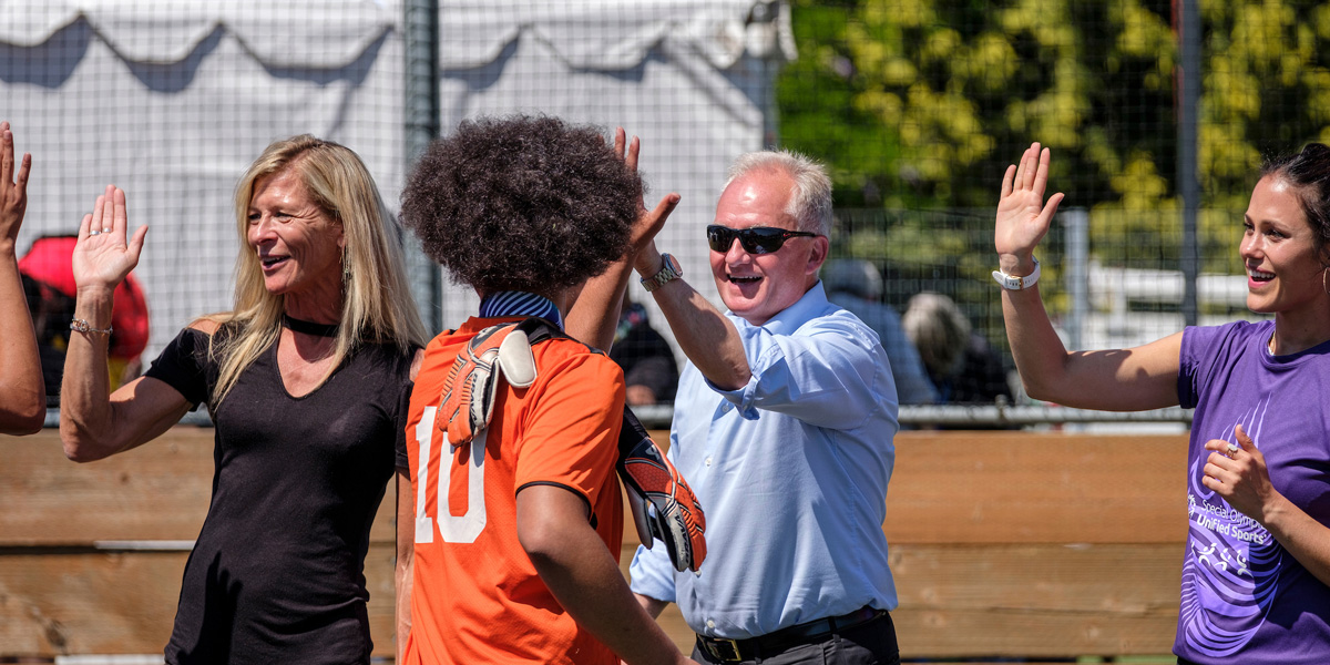 Seattle U Soccer Head Coaches Woodward and Fewing congratulating players