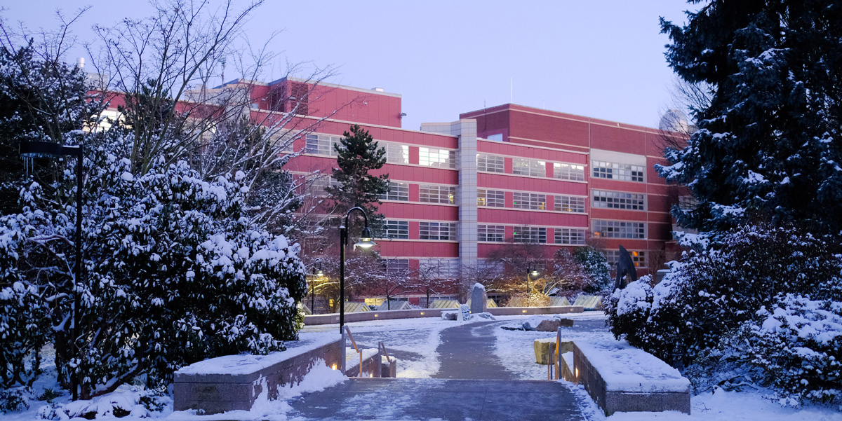 The Quad at Seattle U covered in snow