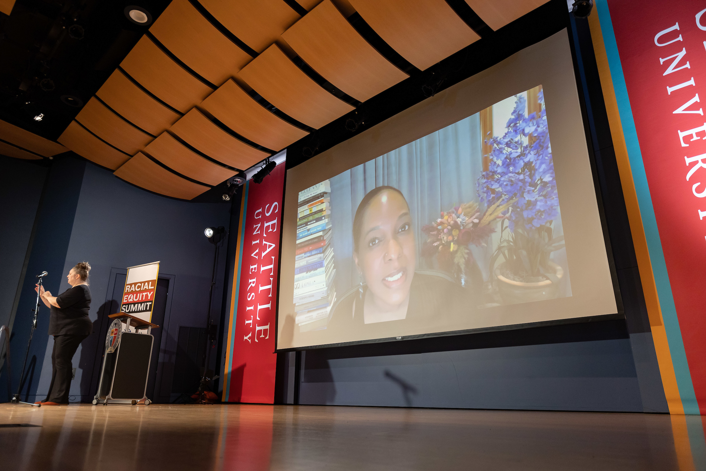 Dr. Imani Perry, appearing virtually, was the keynote speaker at the Racial Equity Summit. 