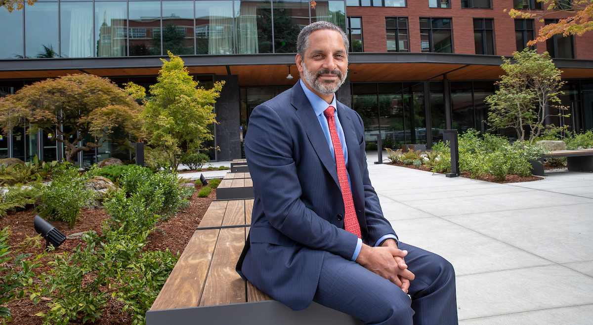 Portrait of Eduardo Peñalver on campus.